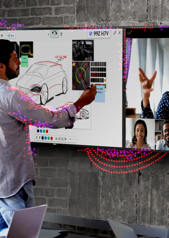 Virtual meeting with two Sharp Displays on the wall